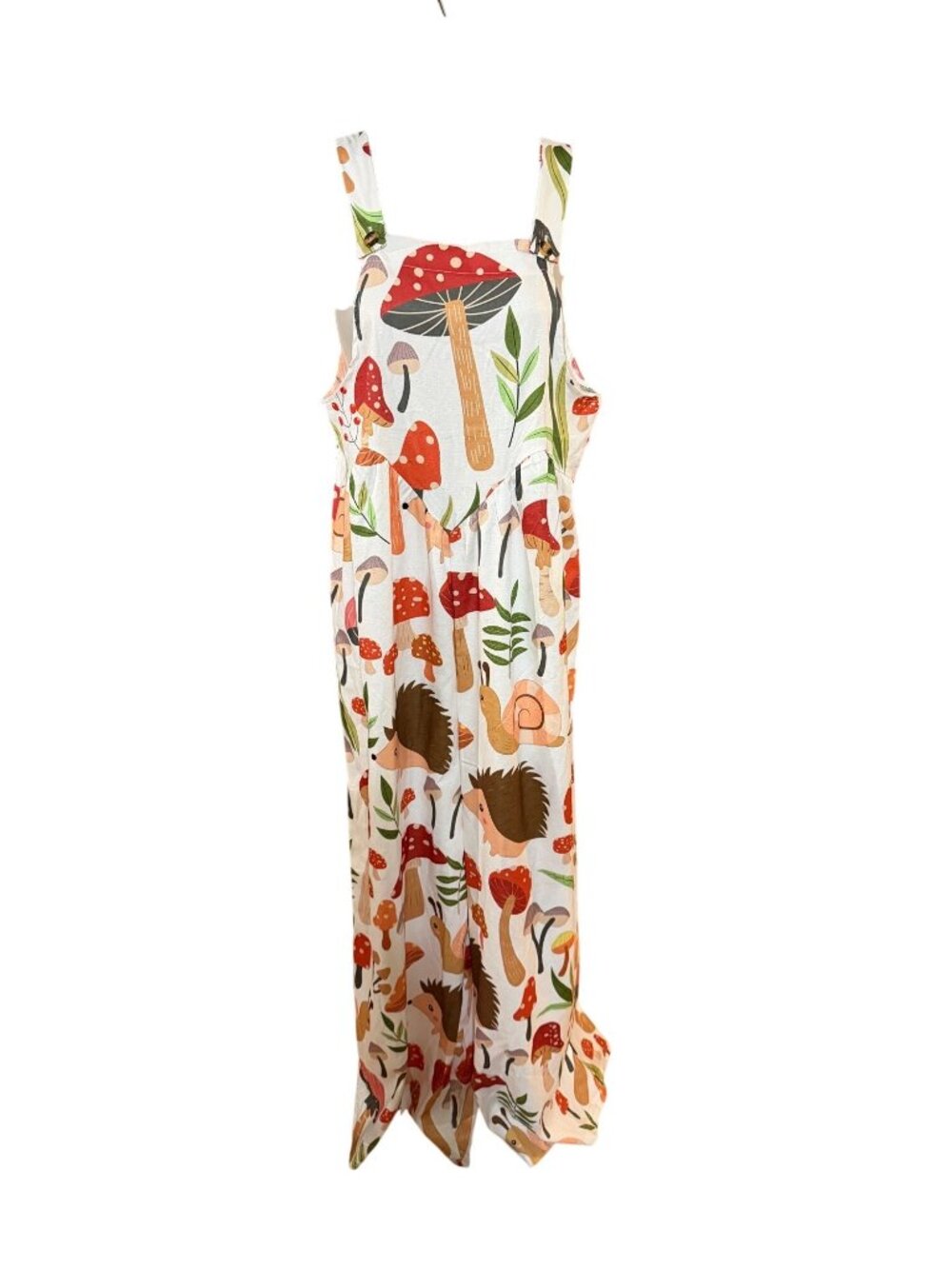 Mushroom & Hedgehog Print Sleeveless Jumpsuit With Adjustable Straps Cottagecore - Picture 1 of 6